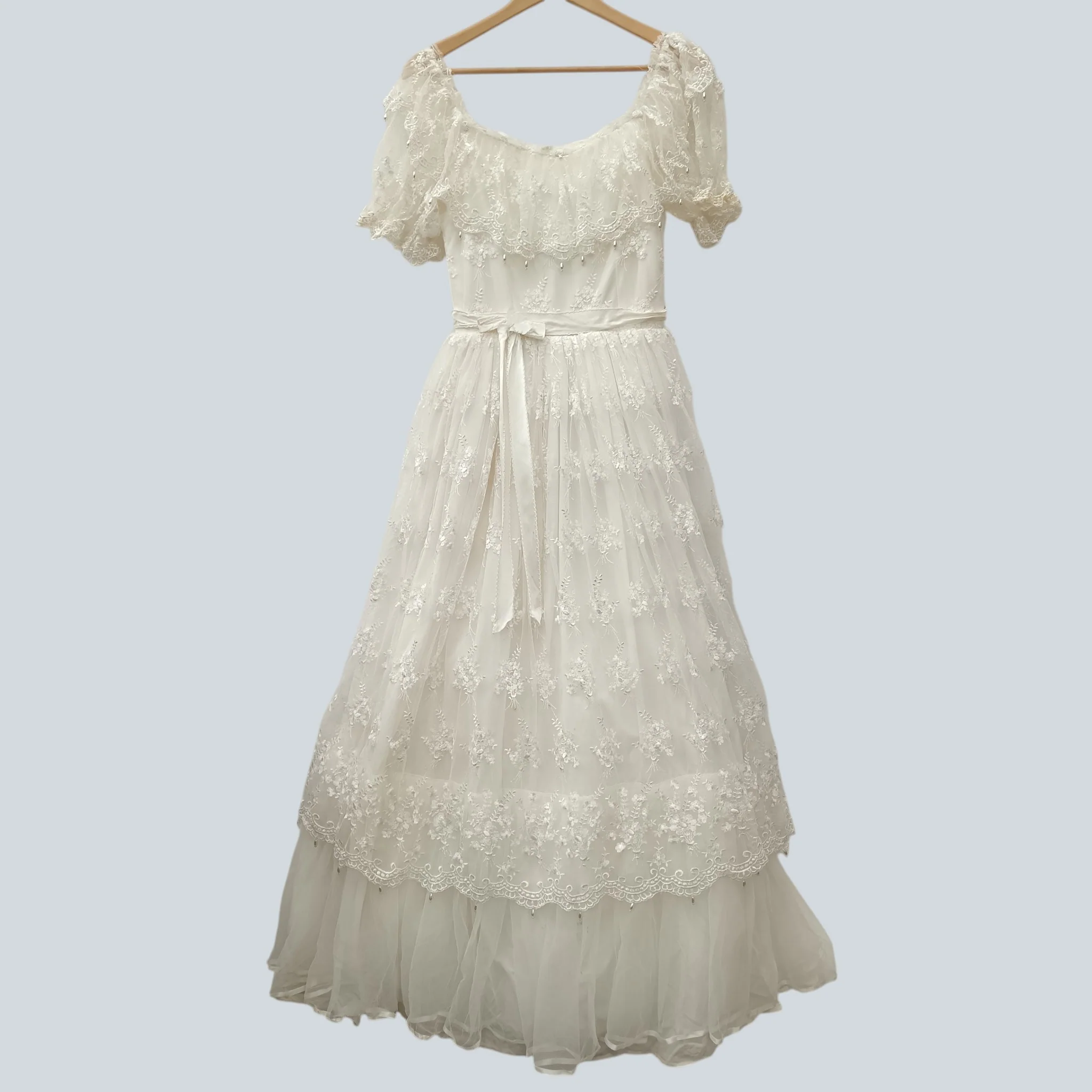Vintage  Ber Rertev Bride White Embroidered Chiffon Top Dress Embellished UK S Womenswear | Pre-loved