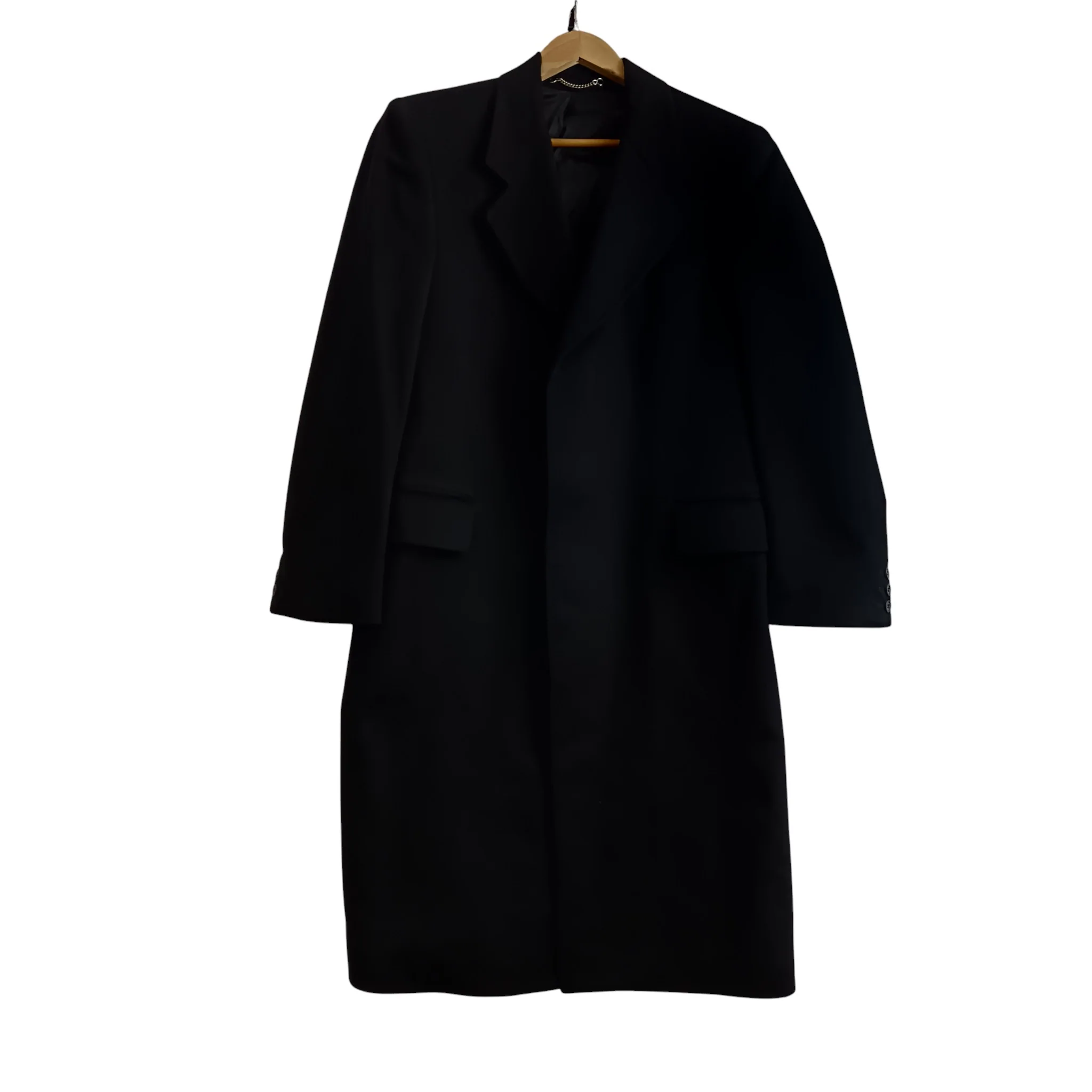 Vintage Dalah London Black Pure Cashmere Men's Overcoat UK Small Menswear | Pre-loved