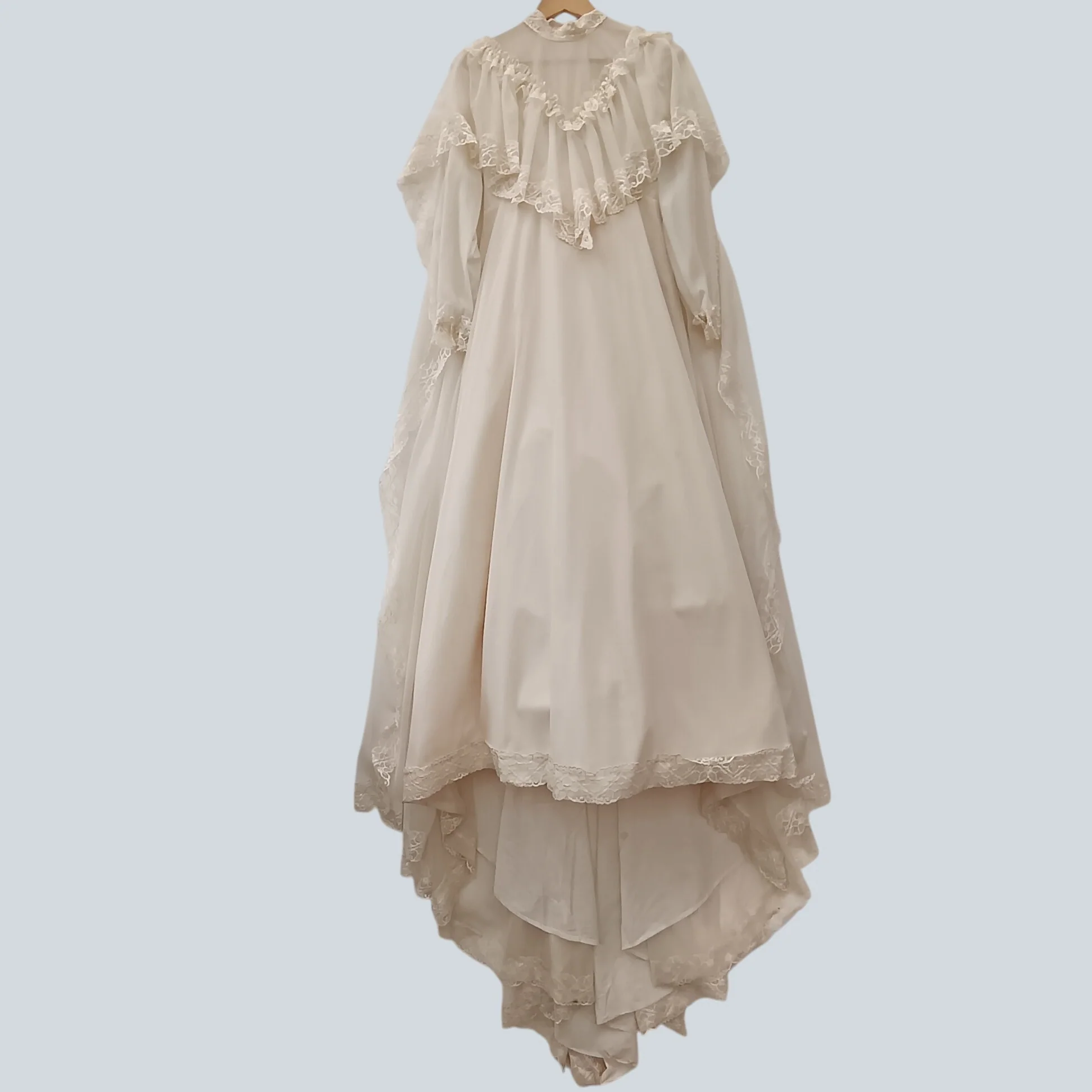 Vintage Empire Ivory  Hi-low Wedding Dress Sleeved Cap UK Medium Womenswear | Pre-loved