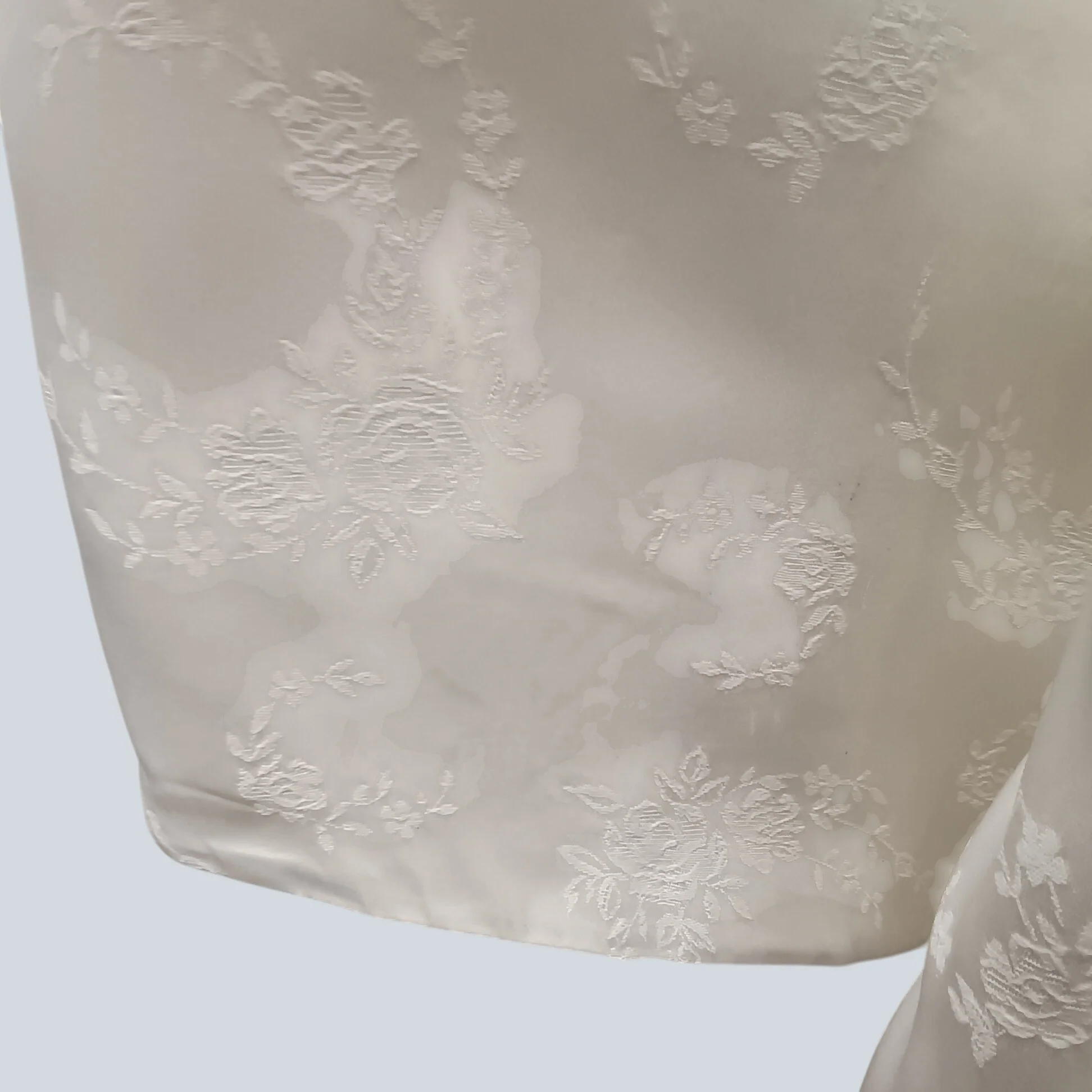 Vintage Empire Style White Satin Floral Pattern Hi-low Wedding Dress UK Medium Womenswear | Pre-loved - Image 6