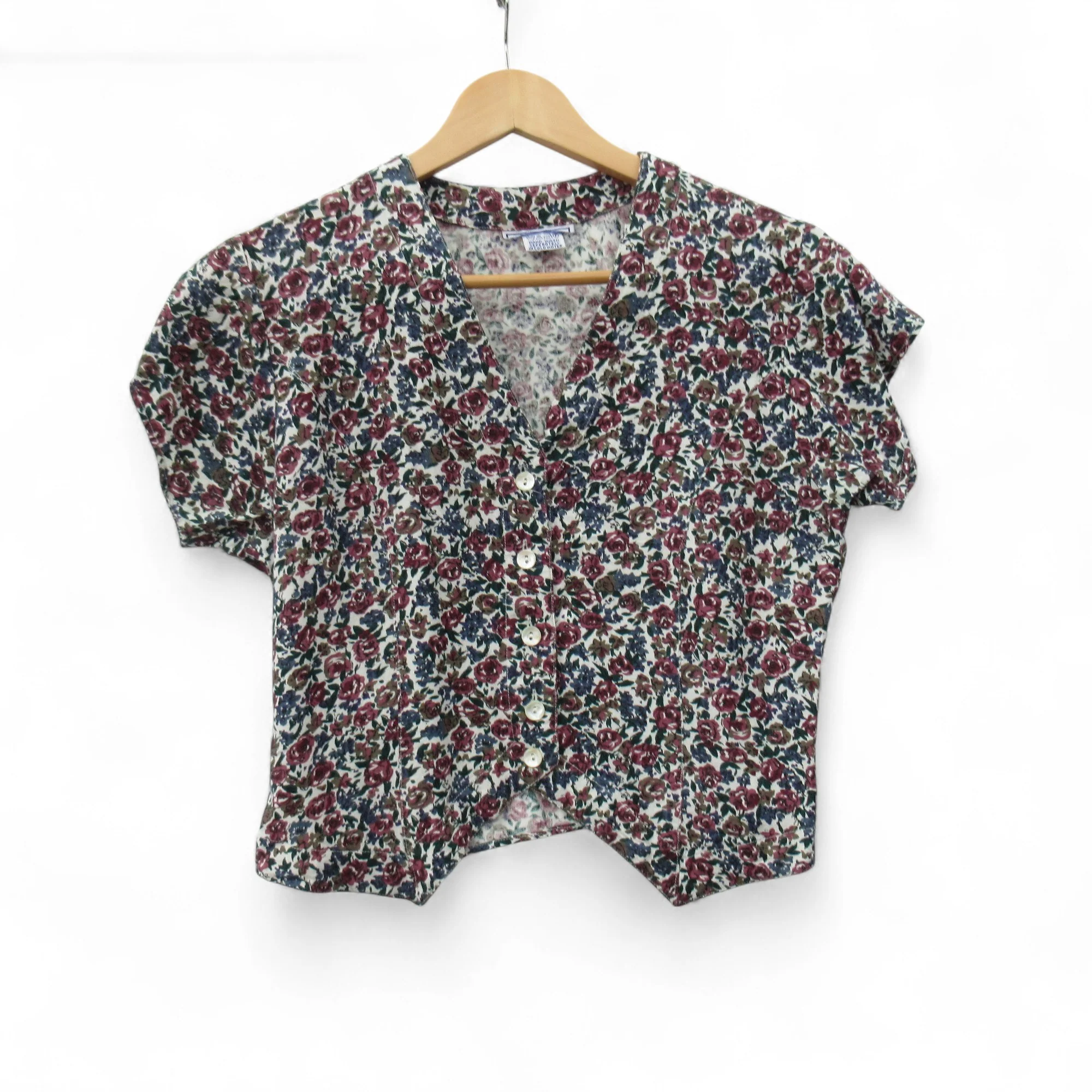 Vintage Floral Blouse Shirt Medium Purple Womenswear | Pre-loved
