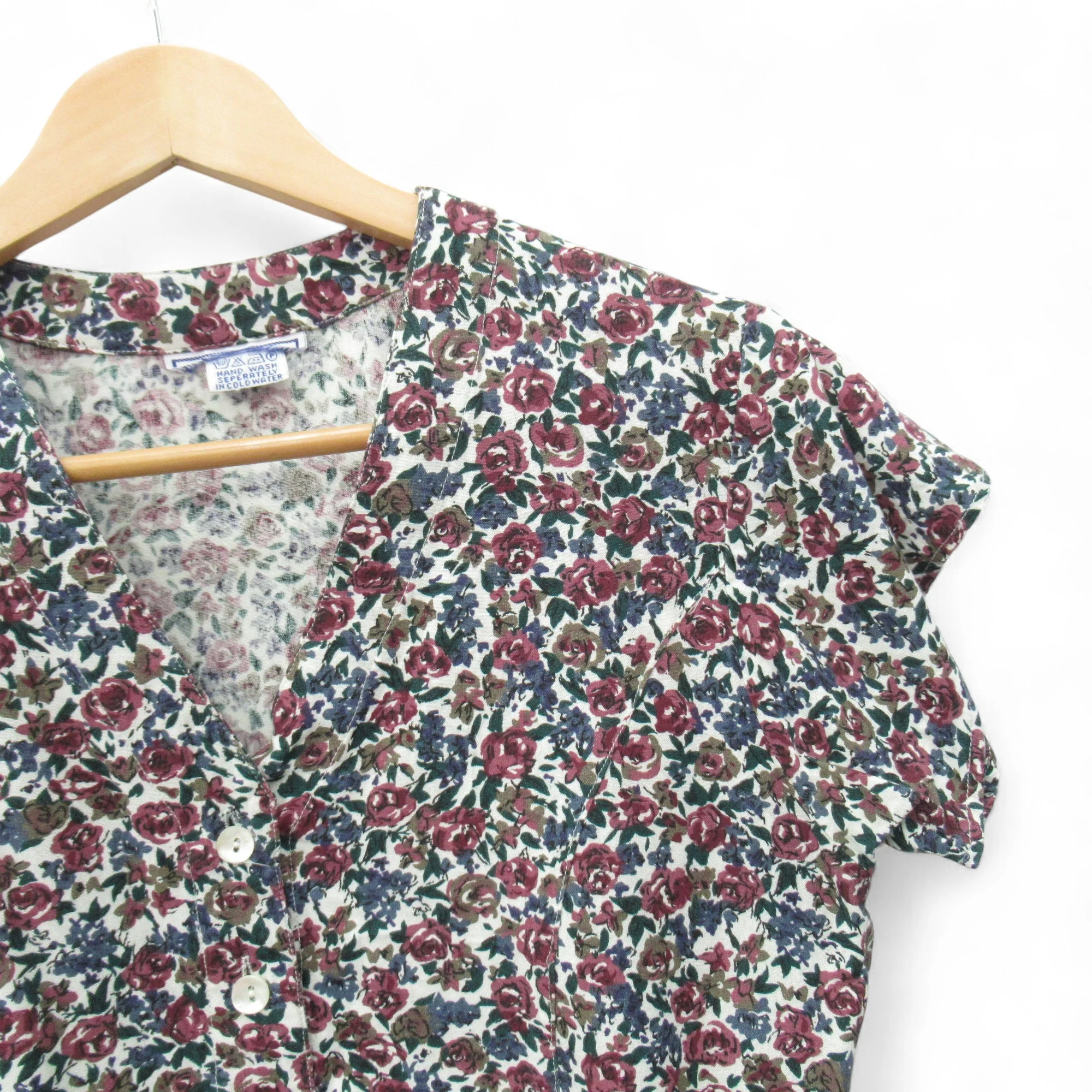 Vintage Floral Blouse Shirt Medium Purple Womenswear | Pre-loved - Image 3