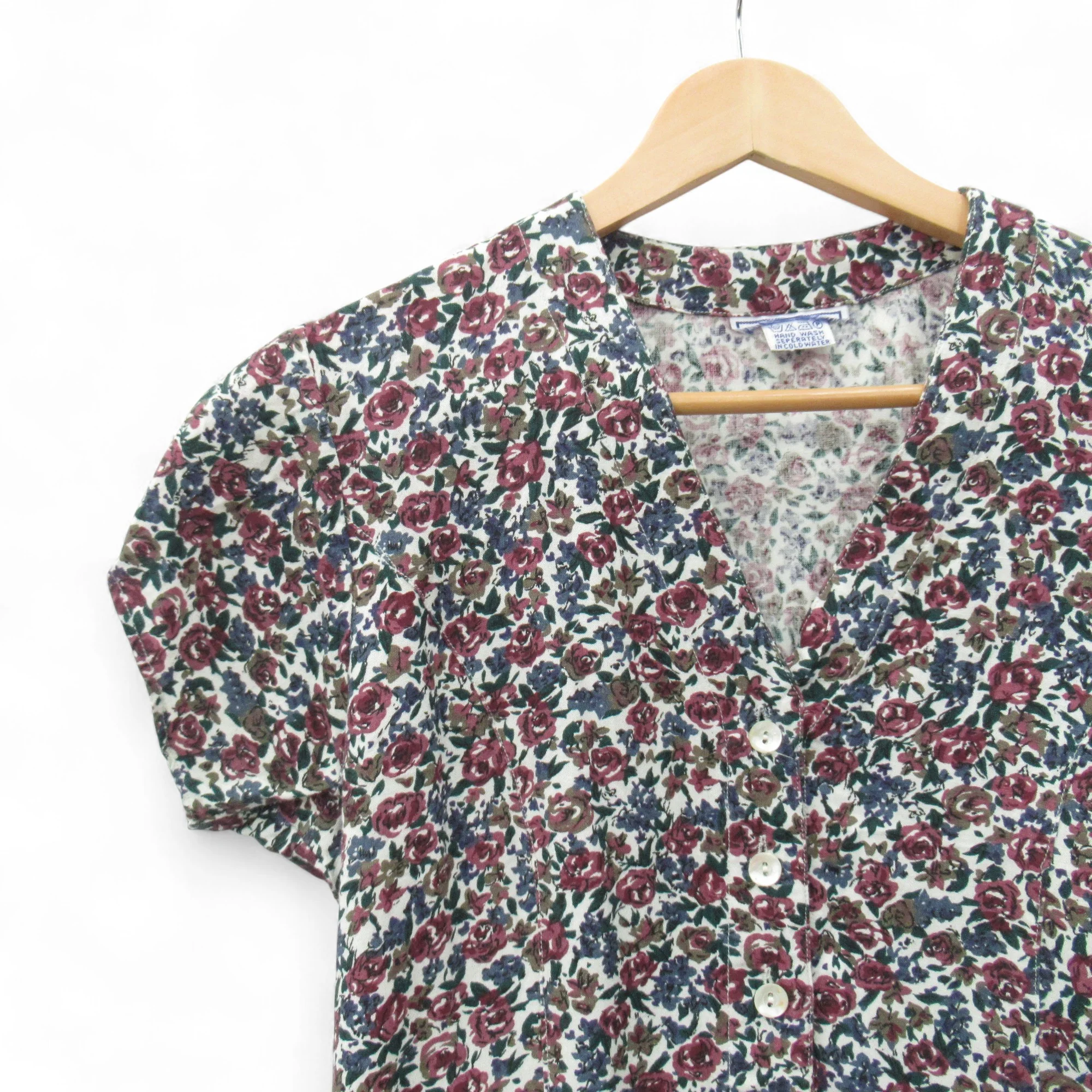 Vintage Floral Blouse Shirt Medium Purple Womenswear | Pre-loved - Image 5