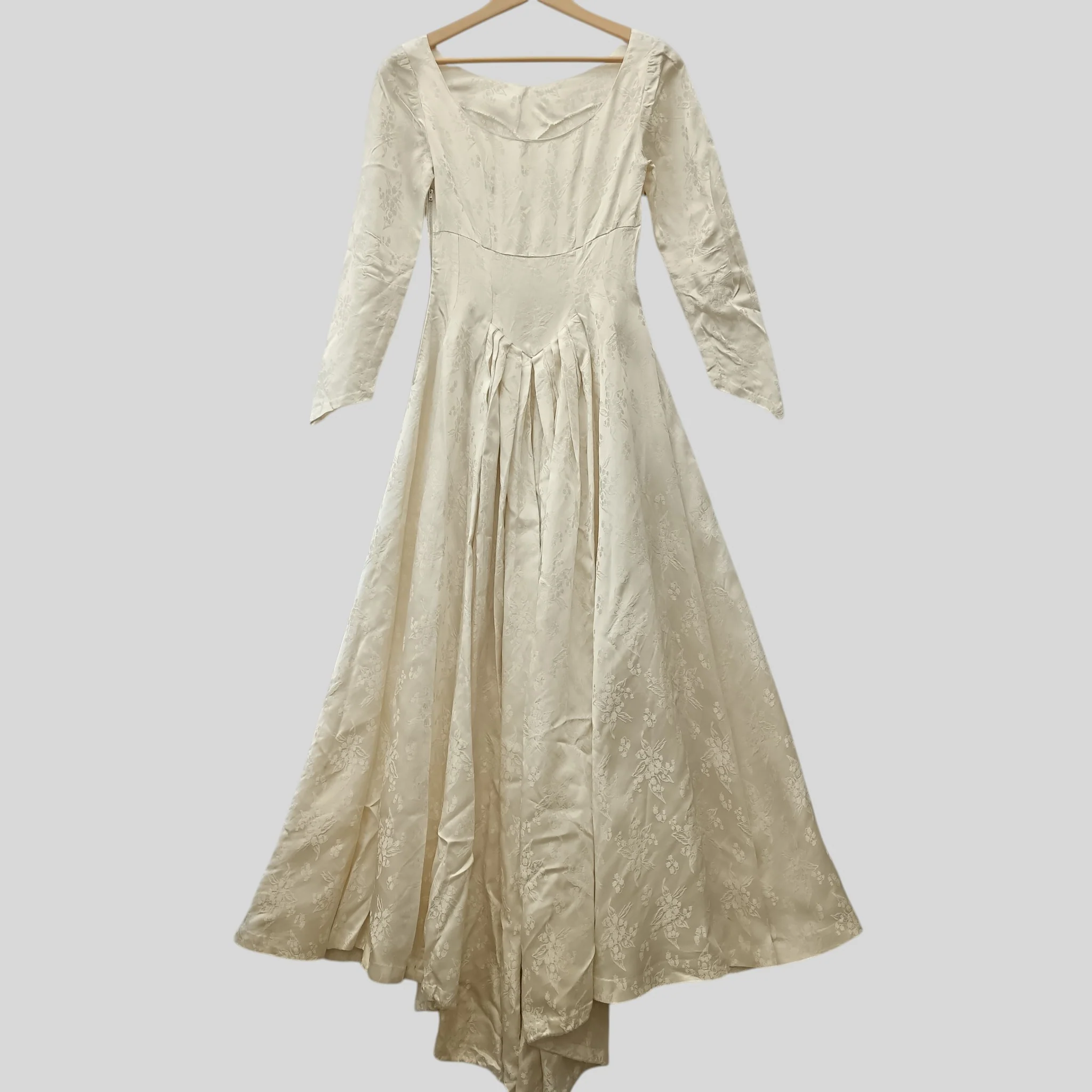 Vintage Floral Pattern Hi-low Wedding Satin Dress Sleeved UK X-Small Womenswear | Pre-loved - Image 2