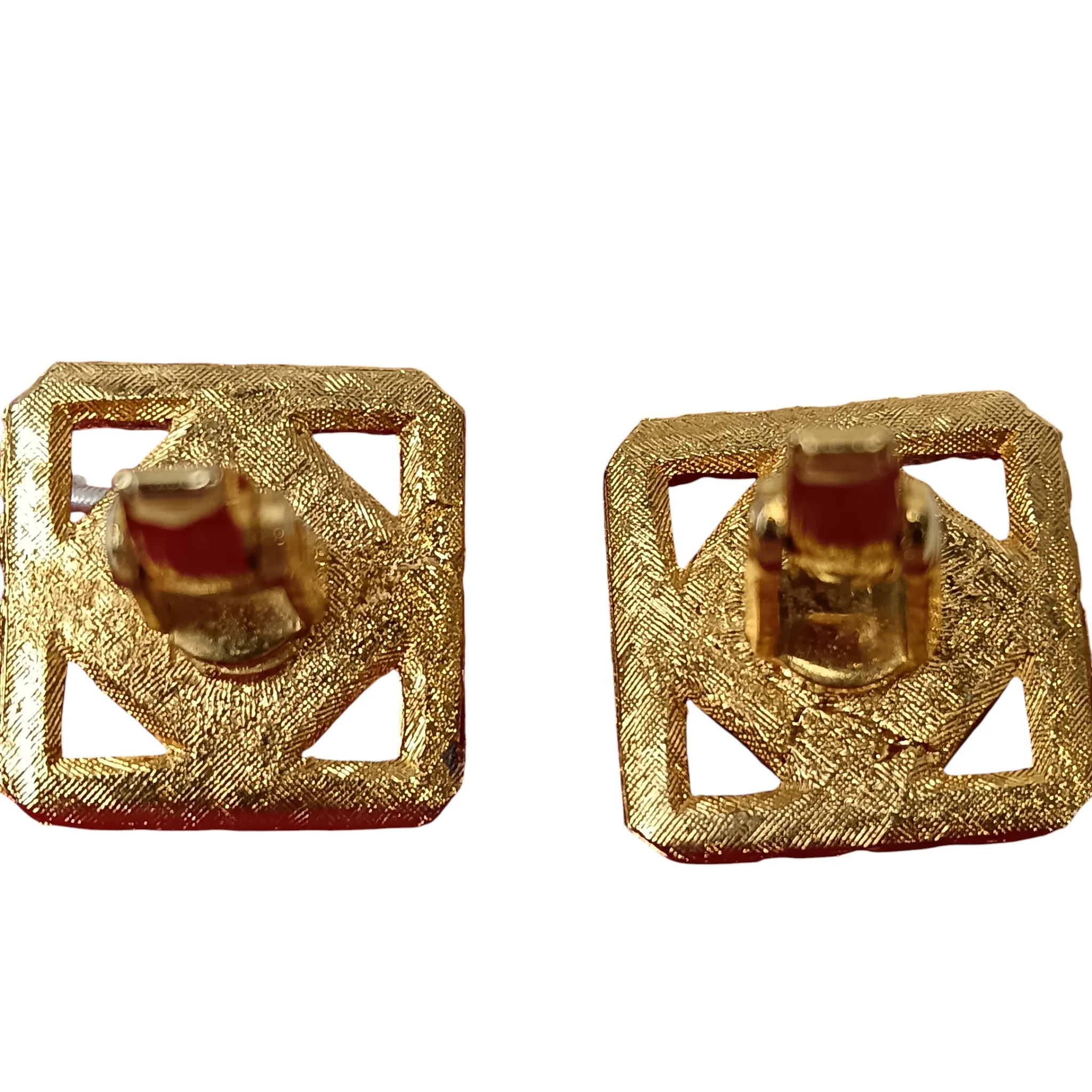 Vintage Gold Plated Squared Diamond Cut Green Stone Cufflinks Menswear | Preloved - Image 6