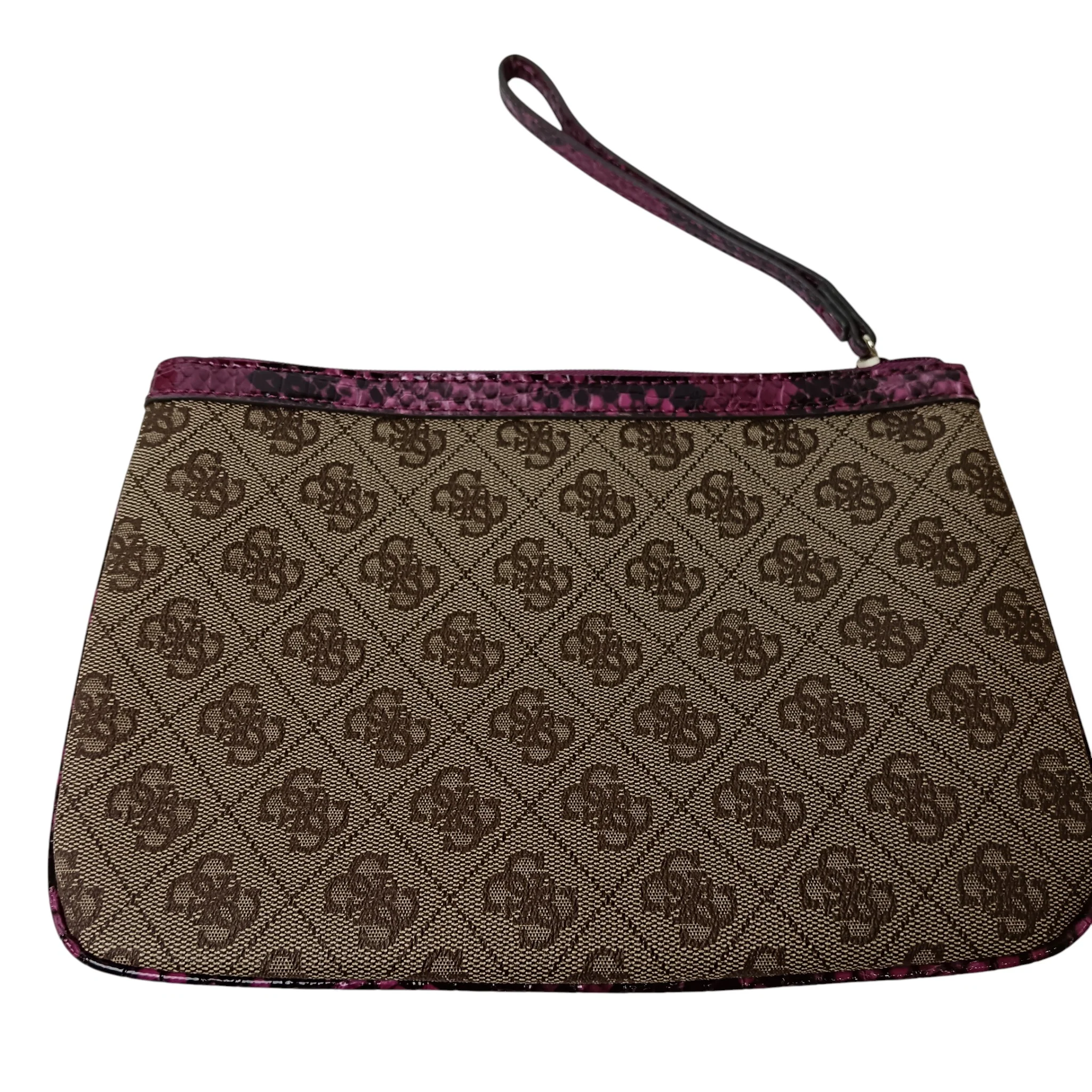 Vintage GUESS Brown Monogram with Purple Animal Print Trim Studded Ladies Clutch Bag- Womenswear | Pre-loved - Image 2