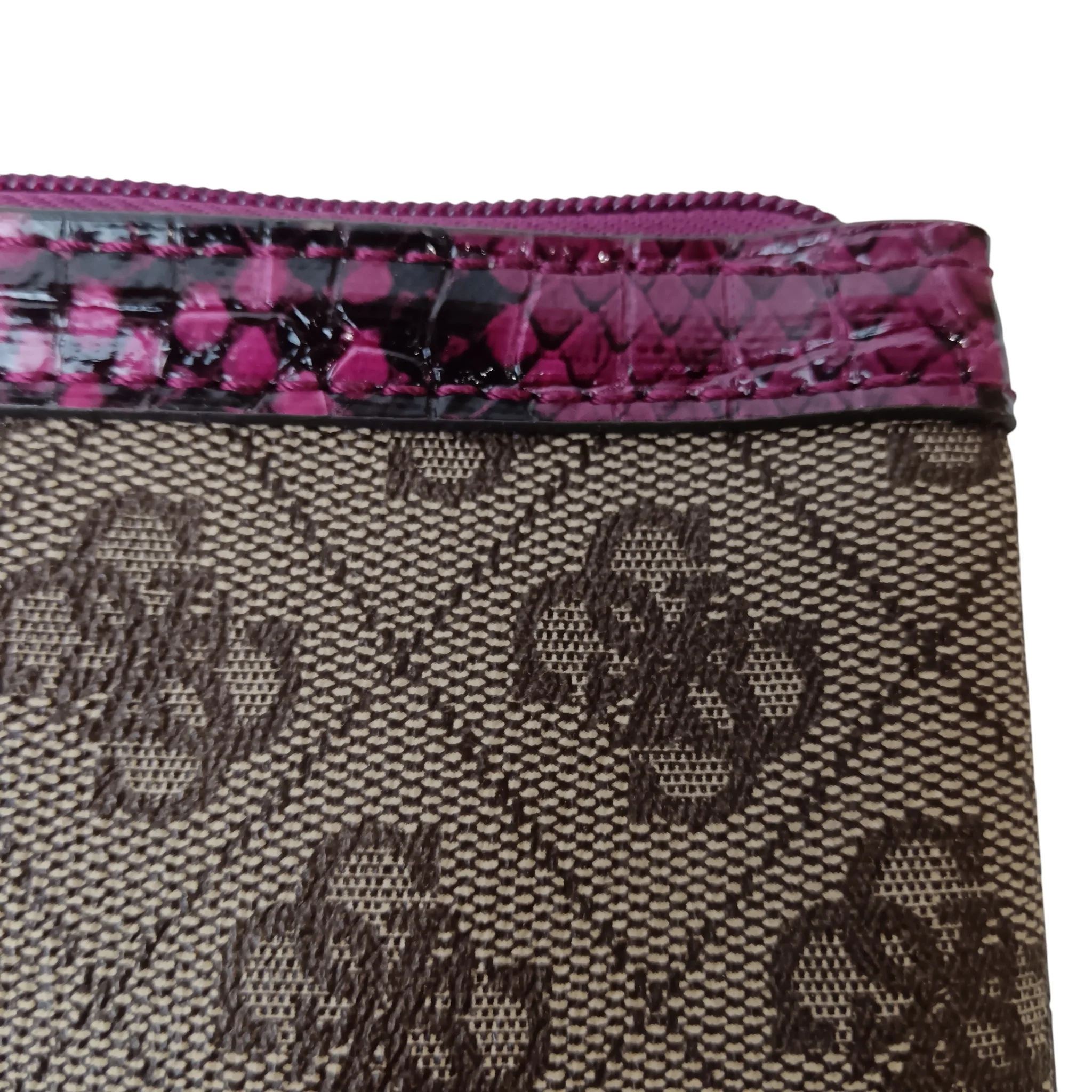Vintage GUESS Brown Monogram with Purple Animal Print Trim Studded Ladies Clutch Bag- Womenswear | Pre-loved - Image 3