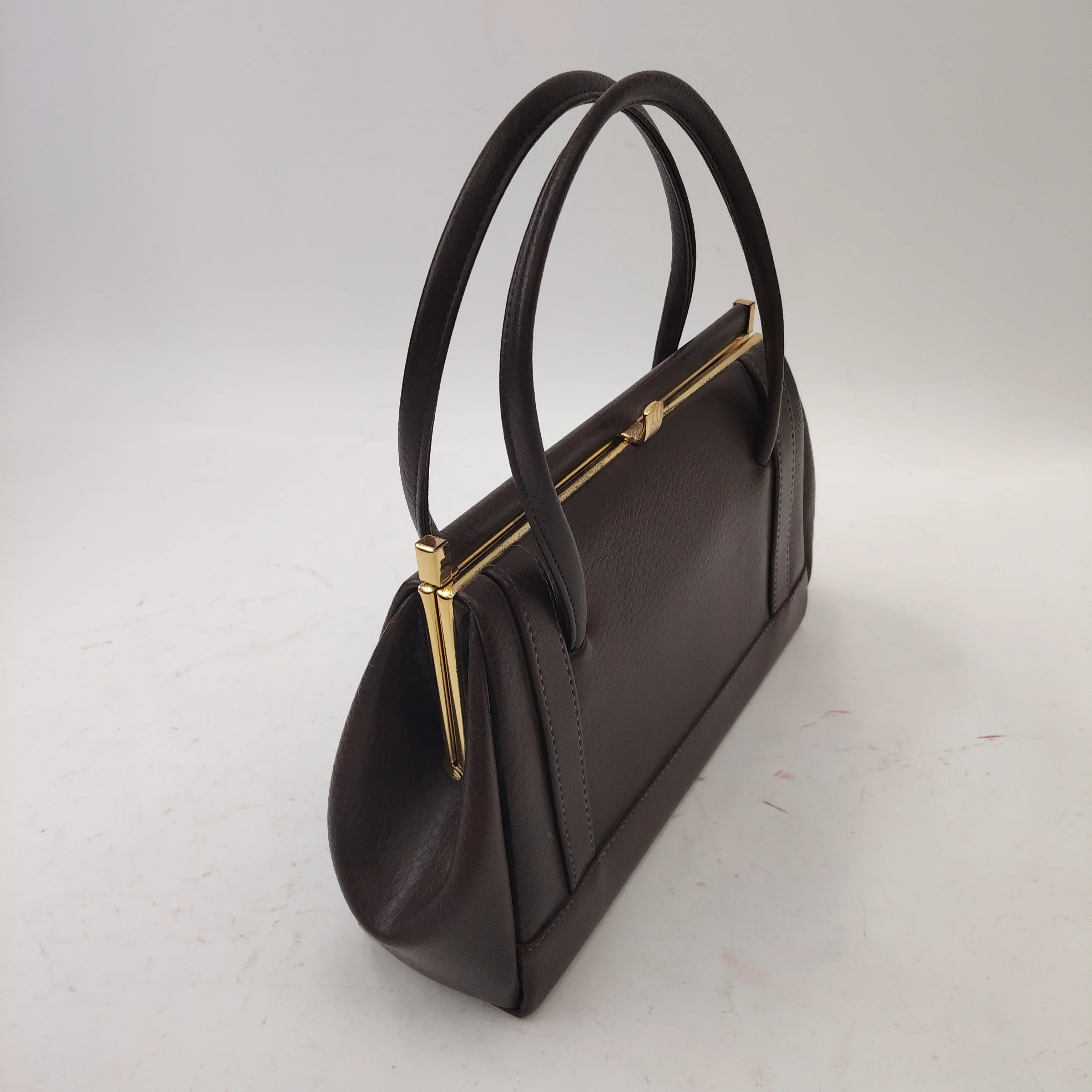 Vintage Handbag Double Handle Brown Small Womenswear | Pre-loved - Image 4