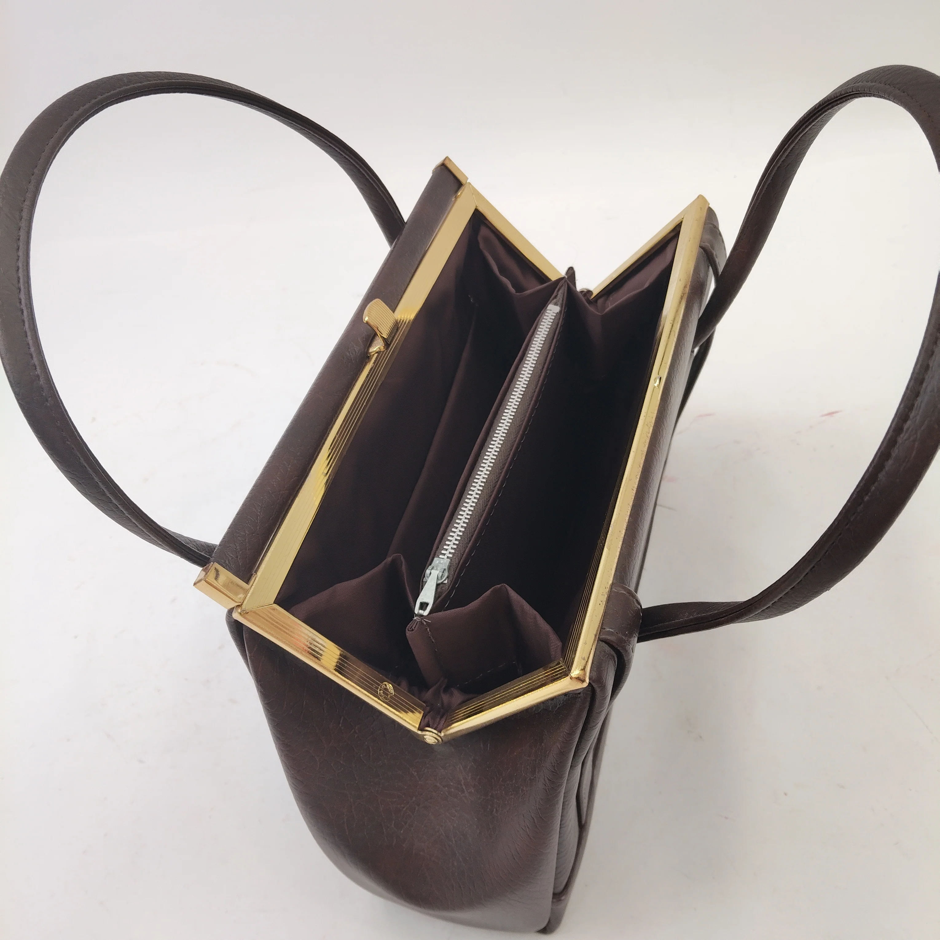 Vintage Handbag Double Handle Brown Small Womenswear | Pre-loved - Image 6