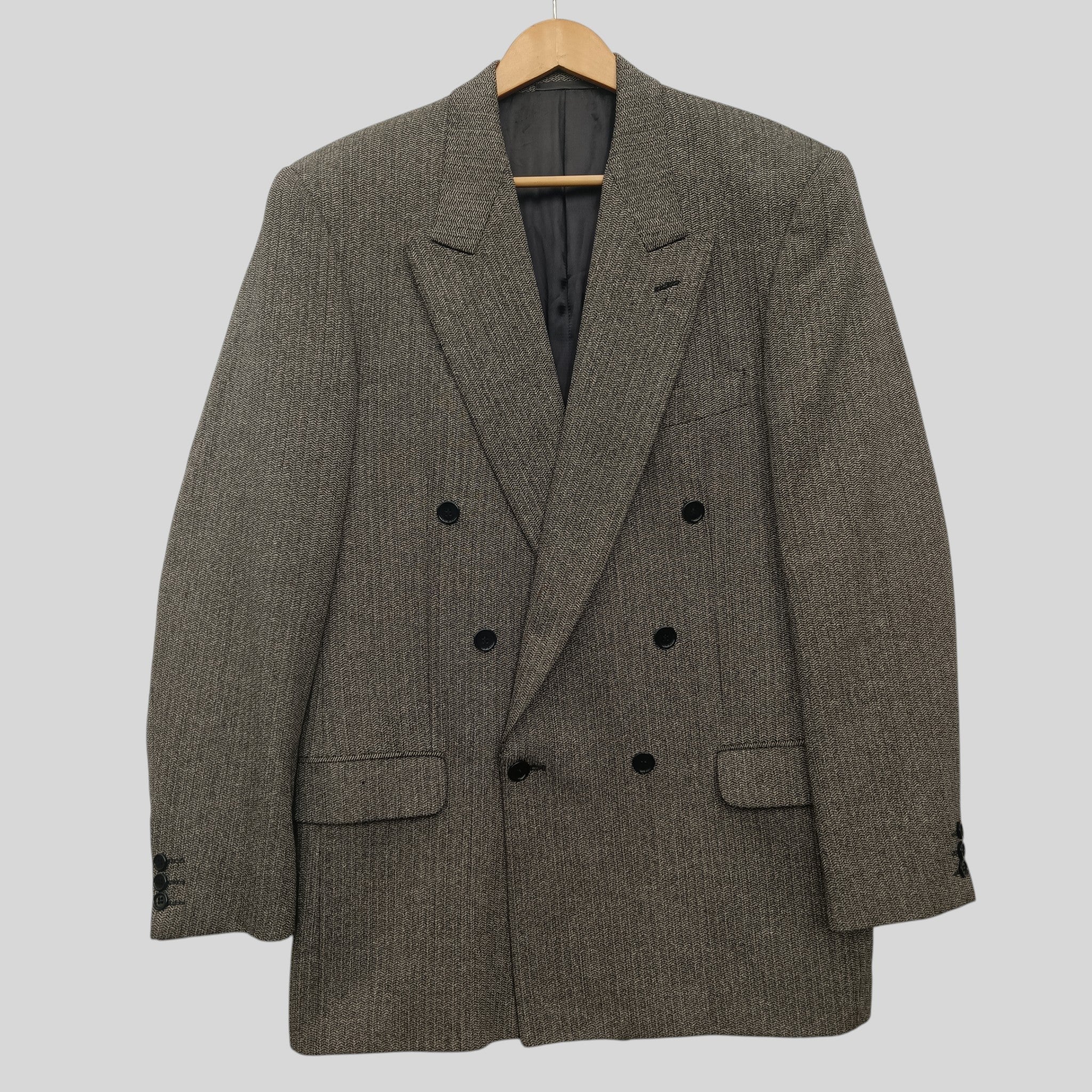 Vintage Jaeger Men's Black / White Jacket Wool and Silk UK 50 Long- Menswear | Pre-loved