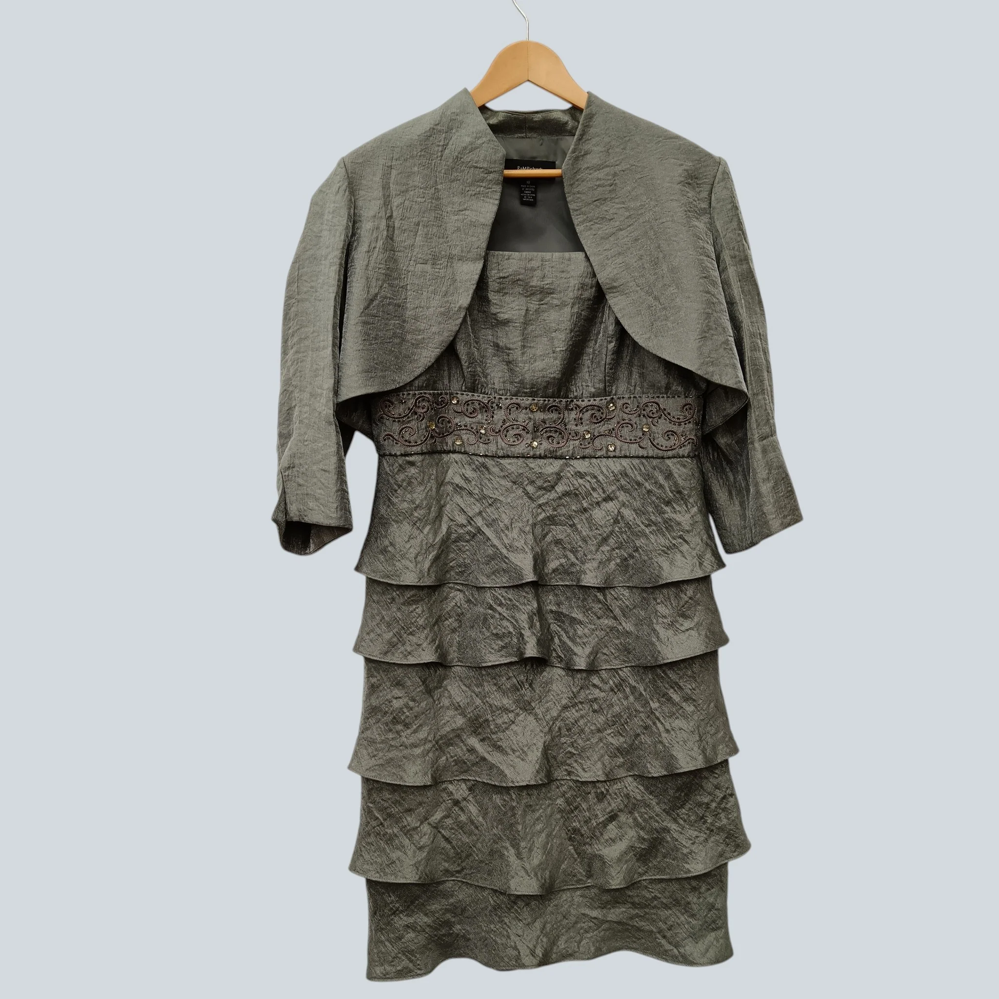 Vintage R&M Richards Steel Grey Mother of Bride Outfit  Frilled Dress With Jacket UK 10 Womenswear | Pre-loved