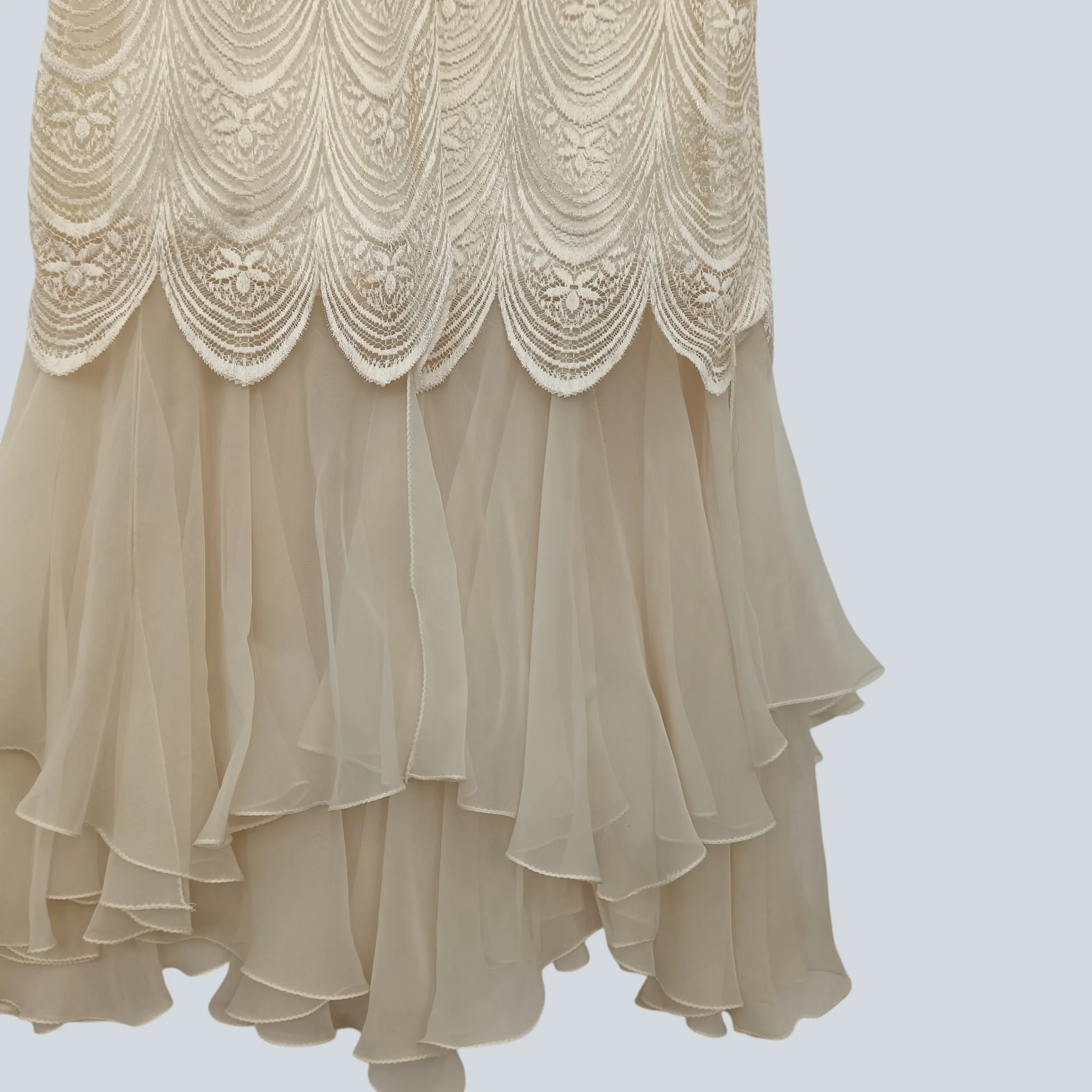 Vintage Style Cream Midi Special Occasion Dress Cream Lace Top Layered UK Medium Womenswear | Pre-loved - Image 3
