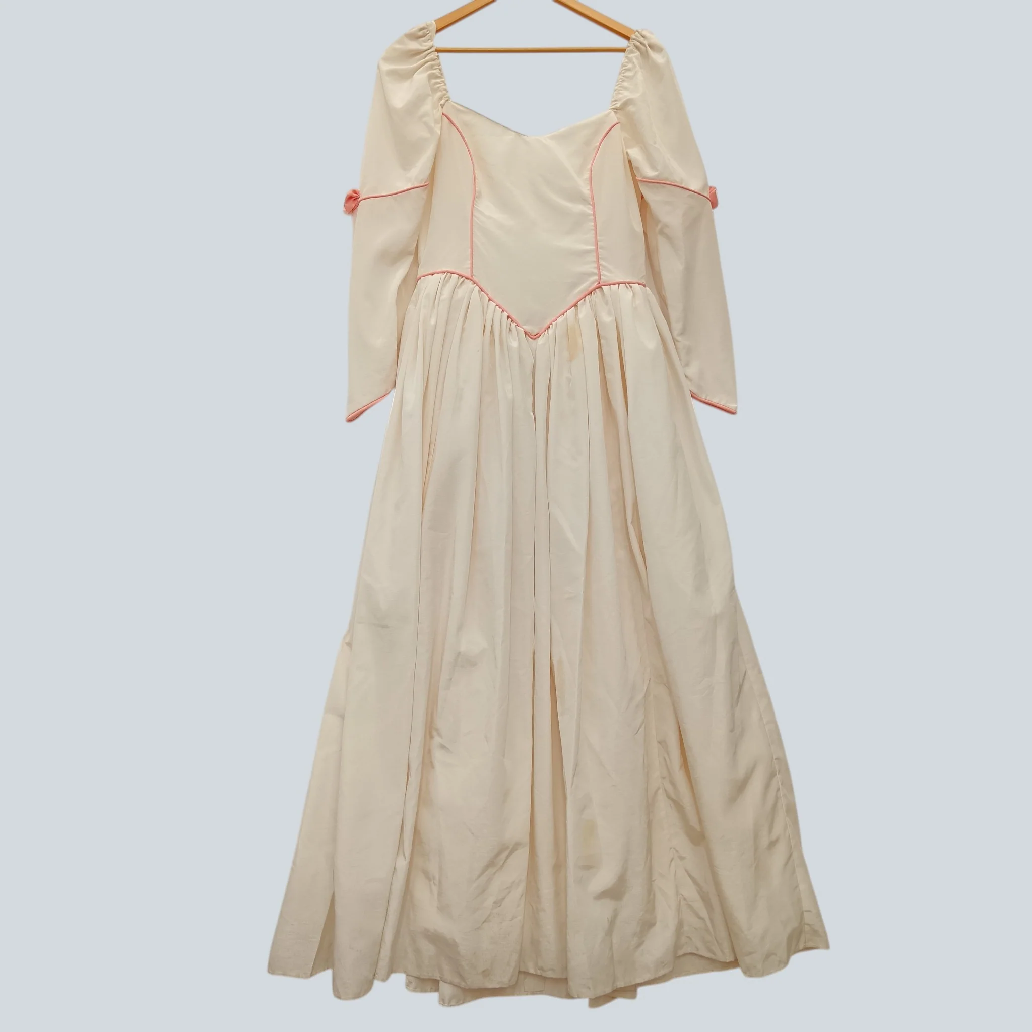 Vintage Wedding Dress Cream With Pink Details Satin 3/4 Sleeve UK M Womenswear | Pre-loved