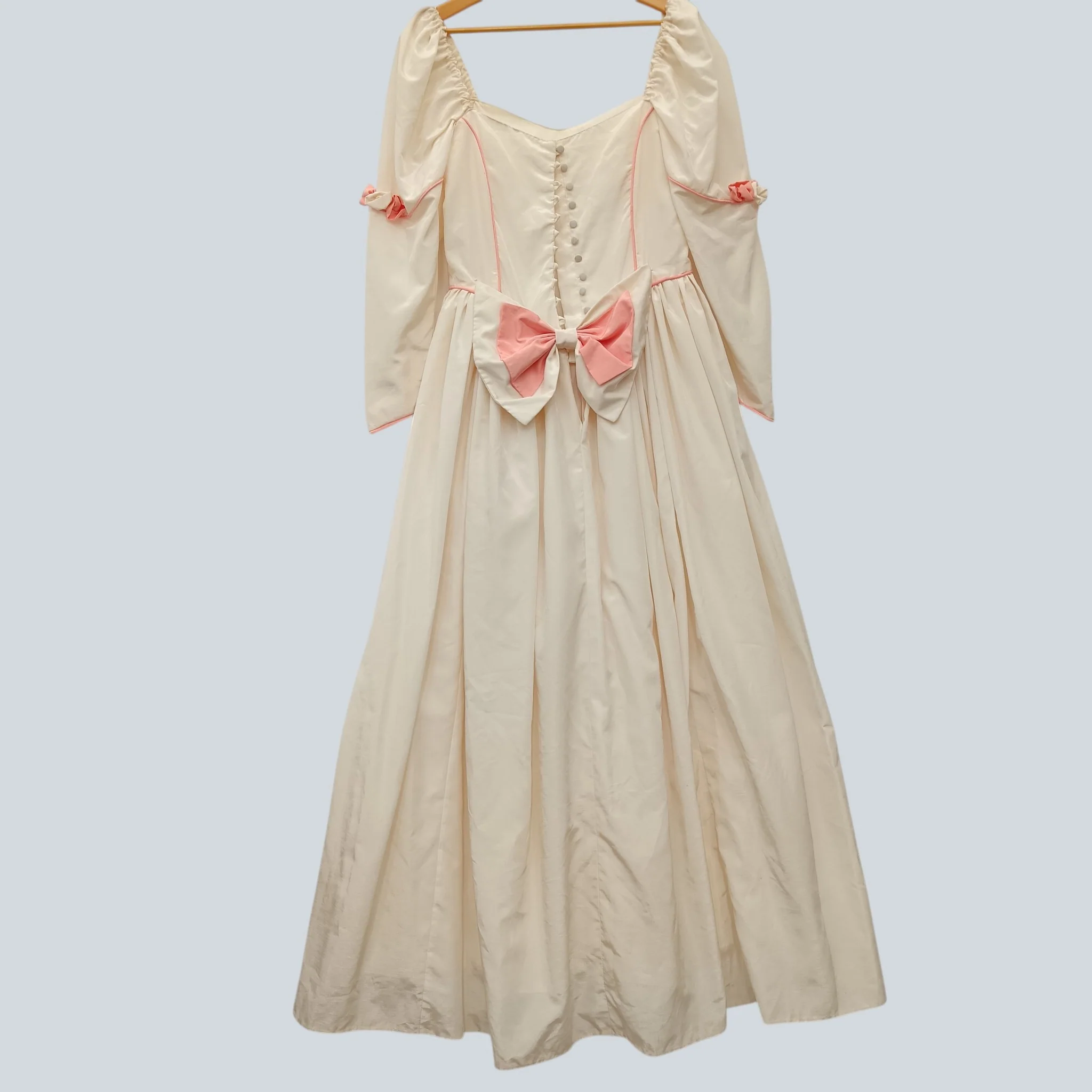 Vintage Wedding Dress Cream With Pink Details Satin 3/4 Sleeve UK M Womenswear | Pre-loved - Image 2