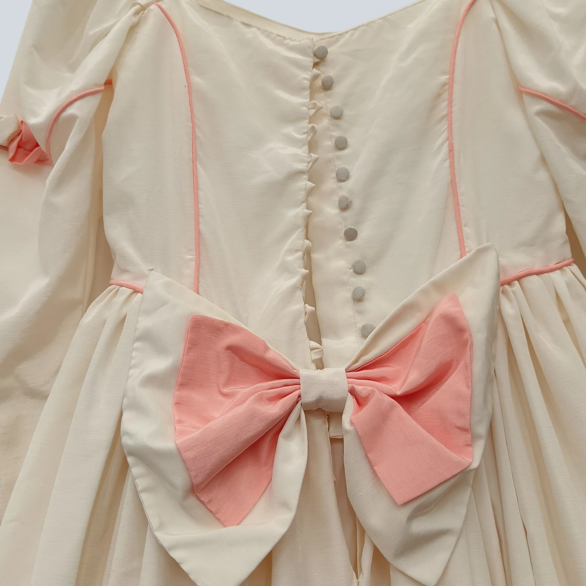 Vintage Wedding Dress Cream With Pink Details Satin 3/4 Sleeve UK M Womenswear | Pre-loved - Image 5