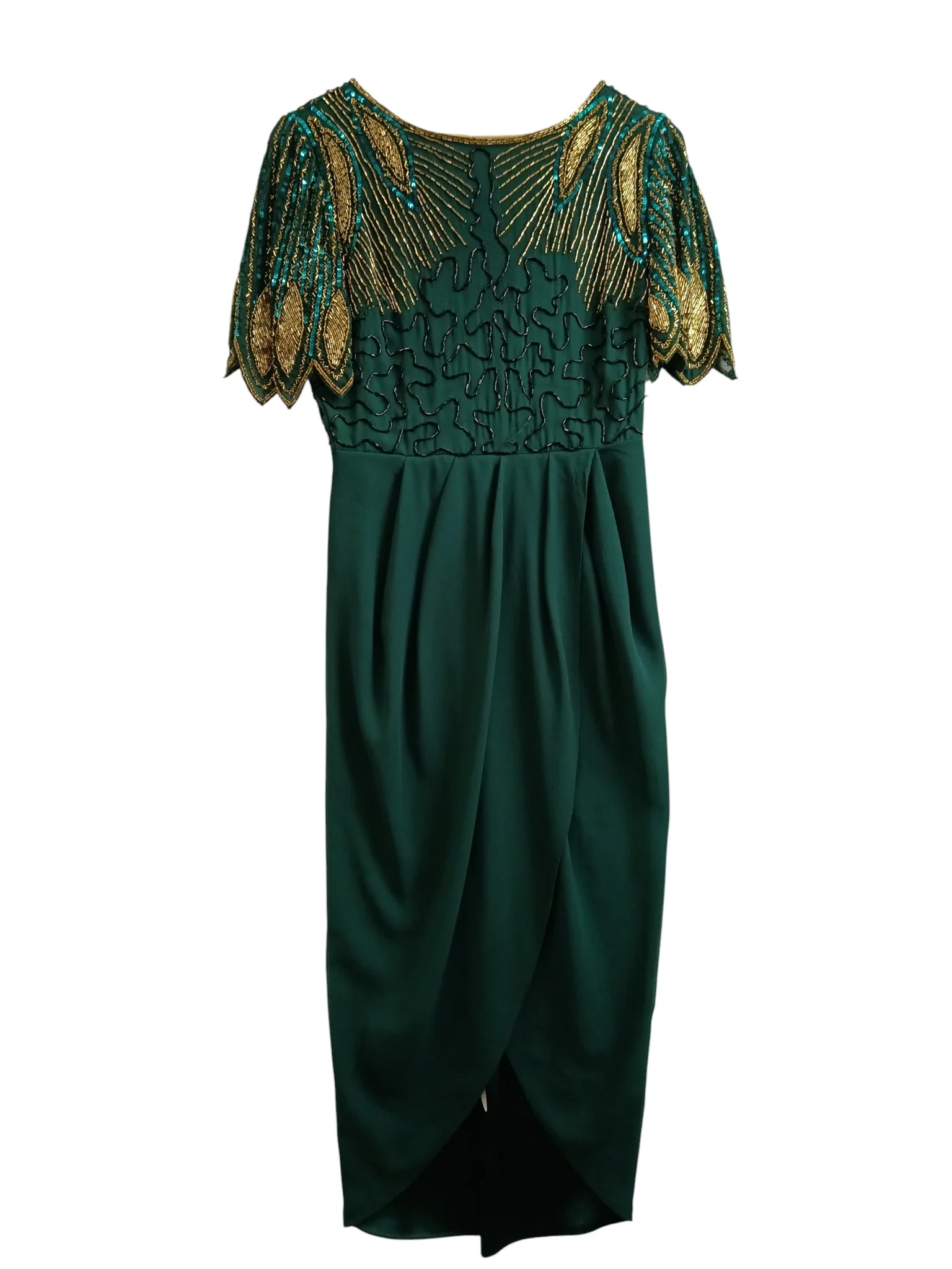 Virgos Lounge Beautiful Bottle Green Beaded Tulip Dress UK 10 -  Womenswear | Pre-loved