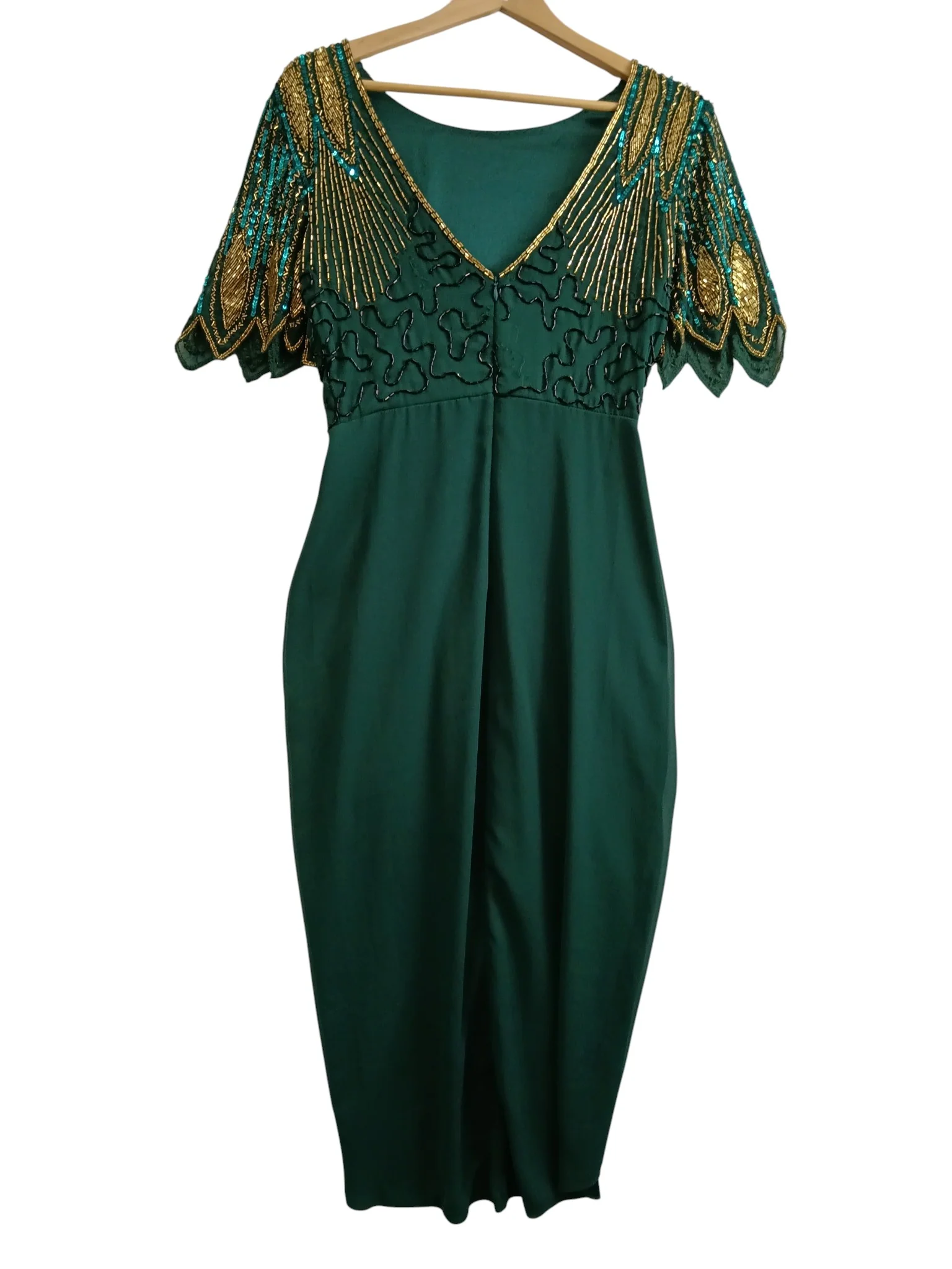 Virgos Lounge Beautiful Bottle Green Beaded Tulip Dress UK 10 -  Womenswear | Pre-loved - Image 2