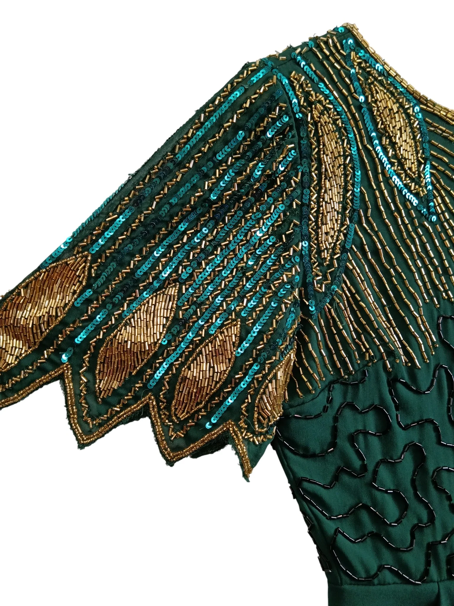 Virgos Lounge Beautiful Bottle Green Beaded Tulip Dress UK 10 -  Womenswear | Pre-loved - Image 3
