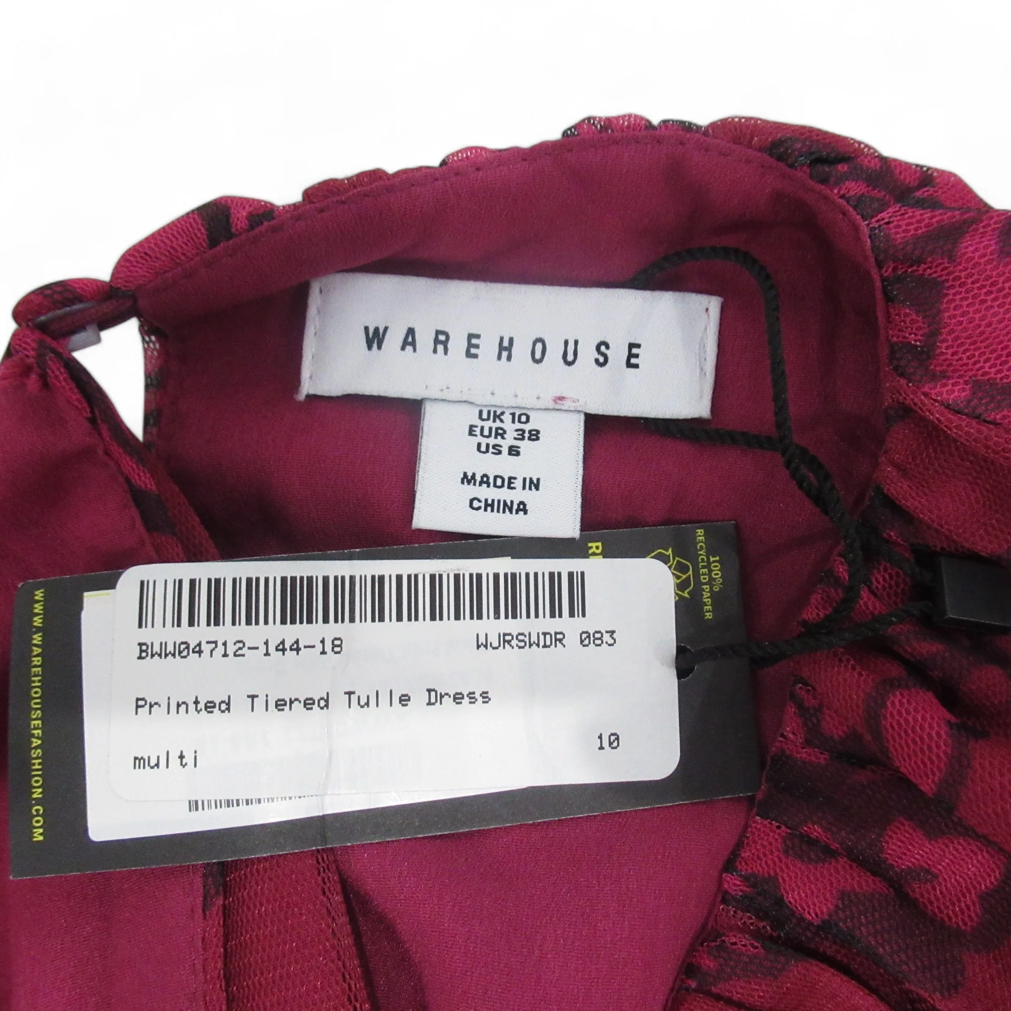Warehouse UK 10 Pink Tiered Tulle Dress Womenswear | Preloved - Image 6