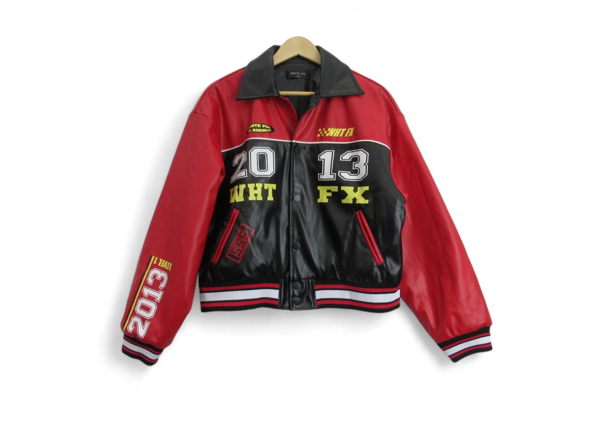 White Fox Unlimited M/L Black Red Bomber Jacket Menswear | Preloved
