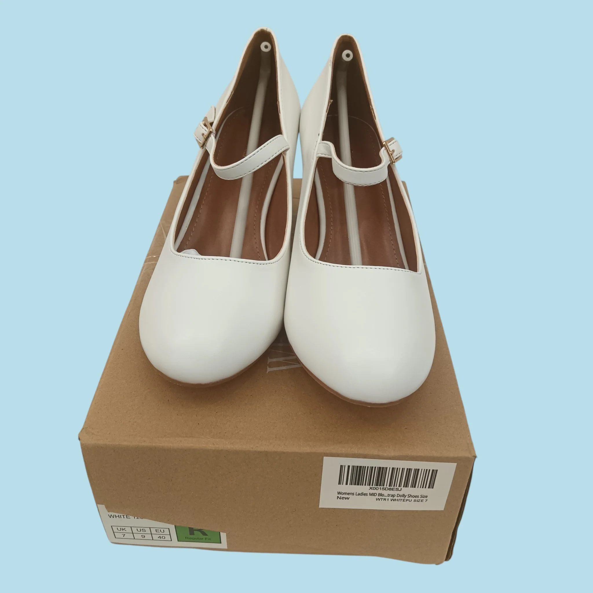 Ladies Where's That From White Dolly Shoes Block Heel Strapped Boxed UK 7 Womenswear | Pre-loved