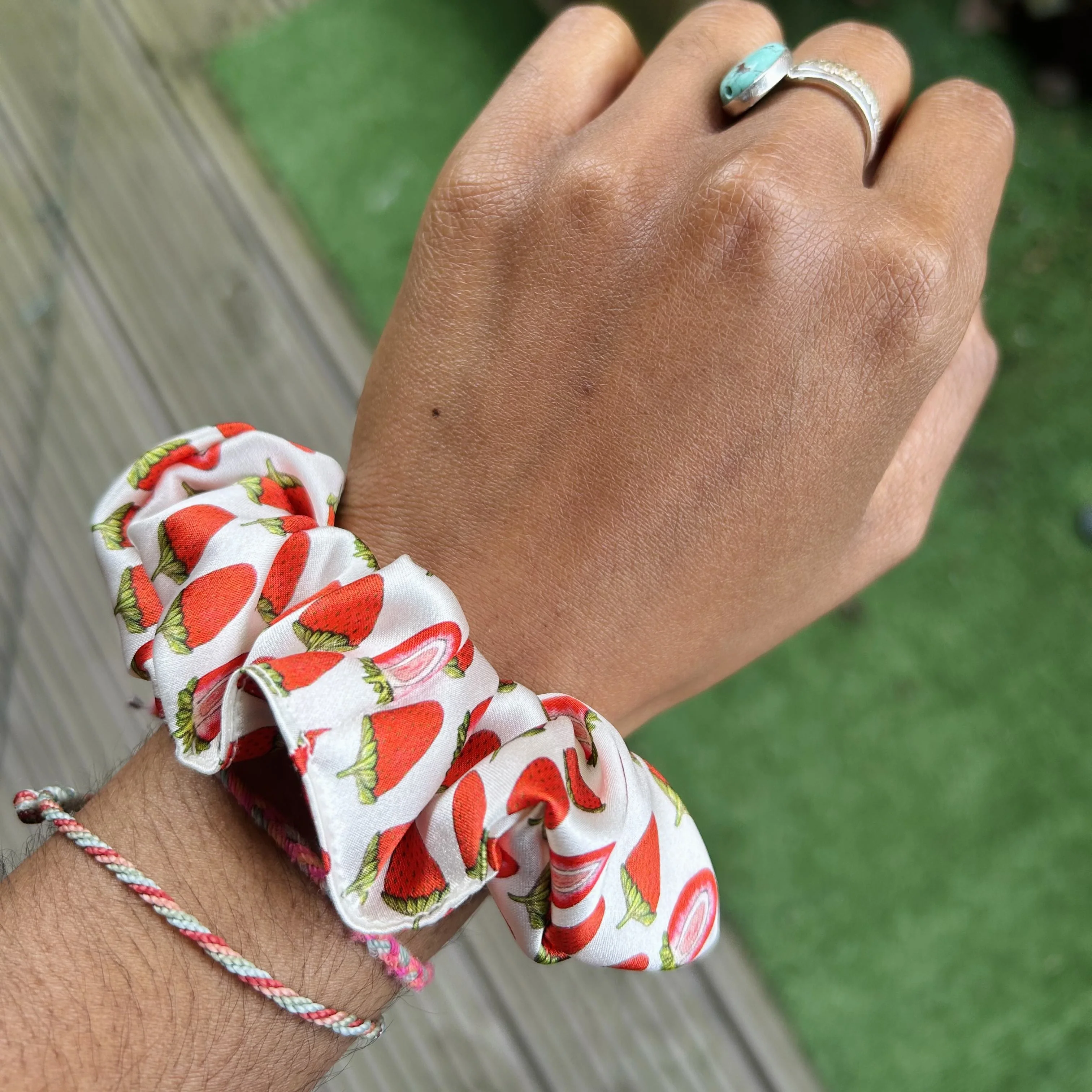 White Strawberry scrunchie | Edenah - Image 2