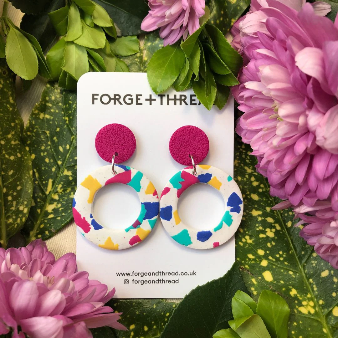 Pink Terrazzo Circle Earrings | Forge + Thread - Image 2