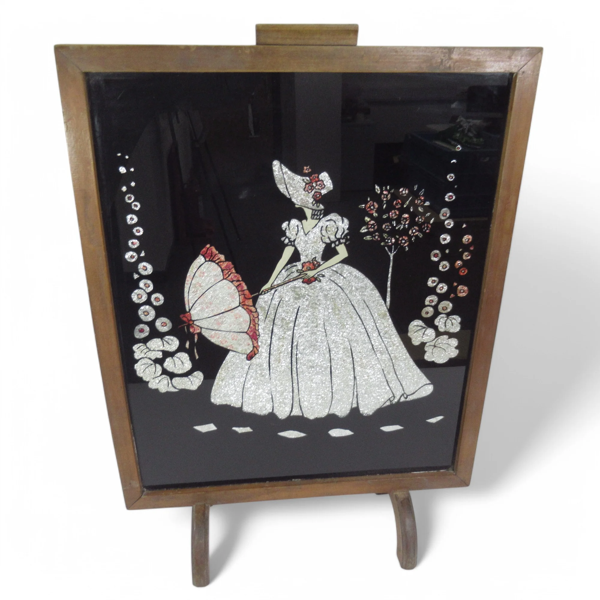 Wooden Fire Surround Foil Crinoline Lady Design Floral 1930s | Pre-loved