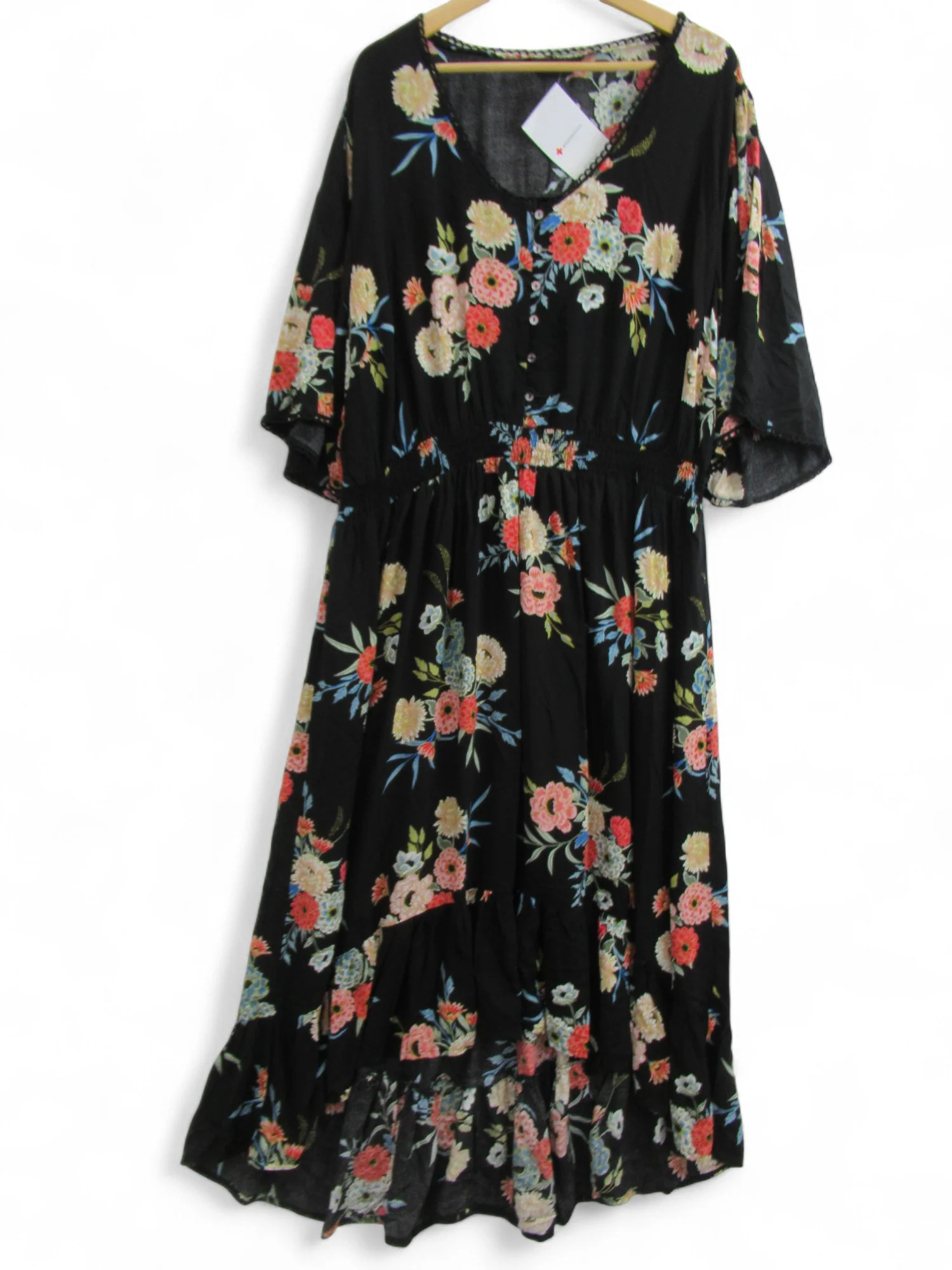 Yours Floral Dress UK 26/28 Black Frill Hem Womenswear | Pre-loved