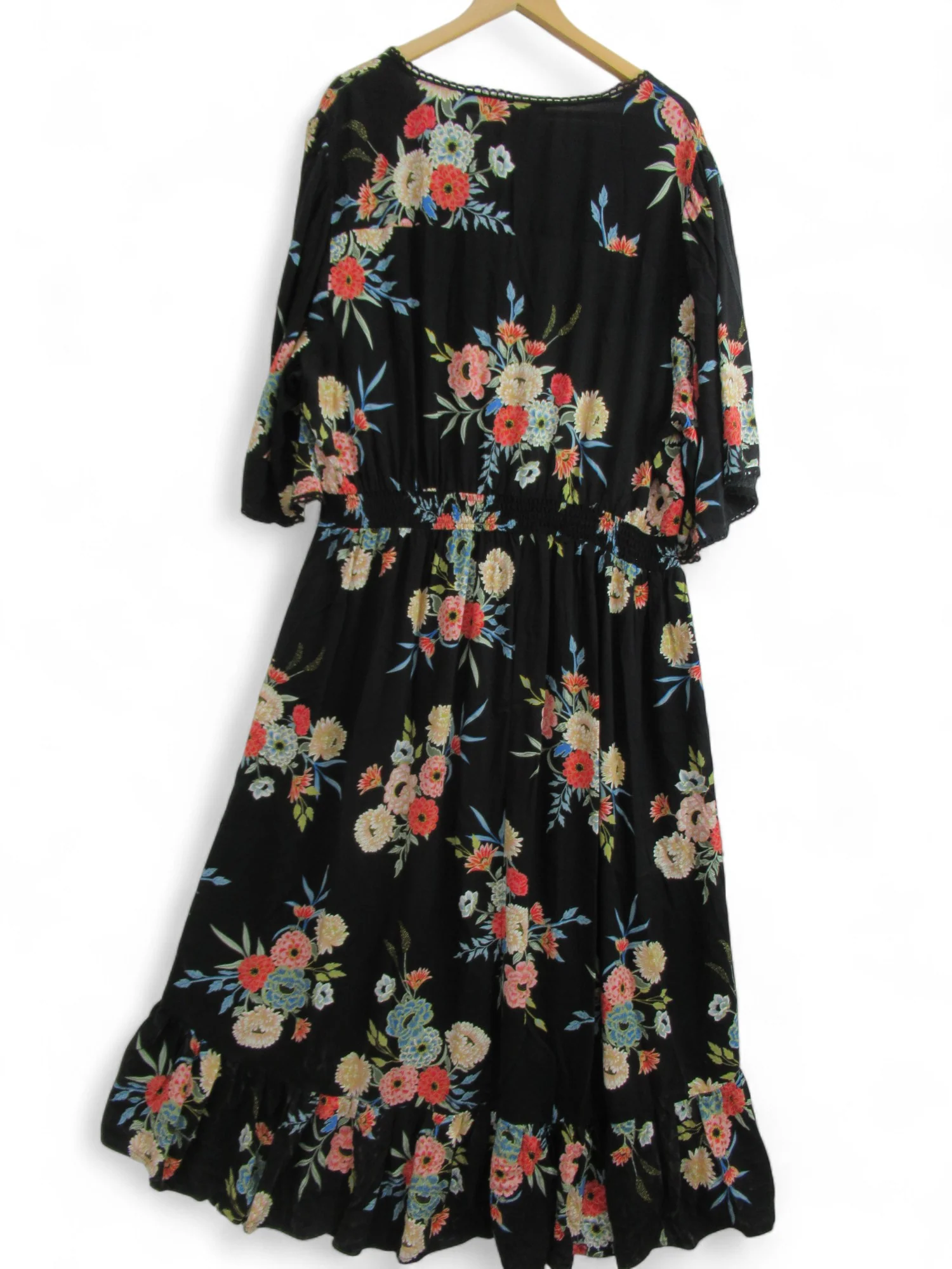 Yours Floral Dress UK 26/28 Black Frill Hem Womenswear | Pre-loved - Image 2