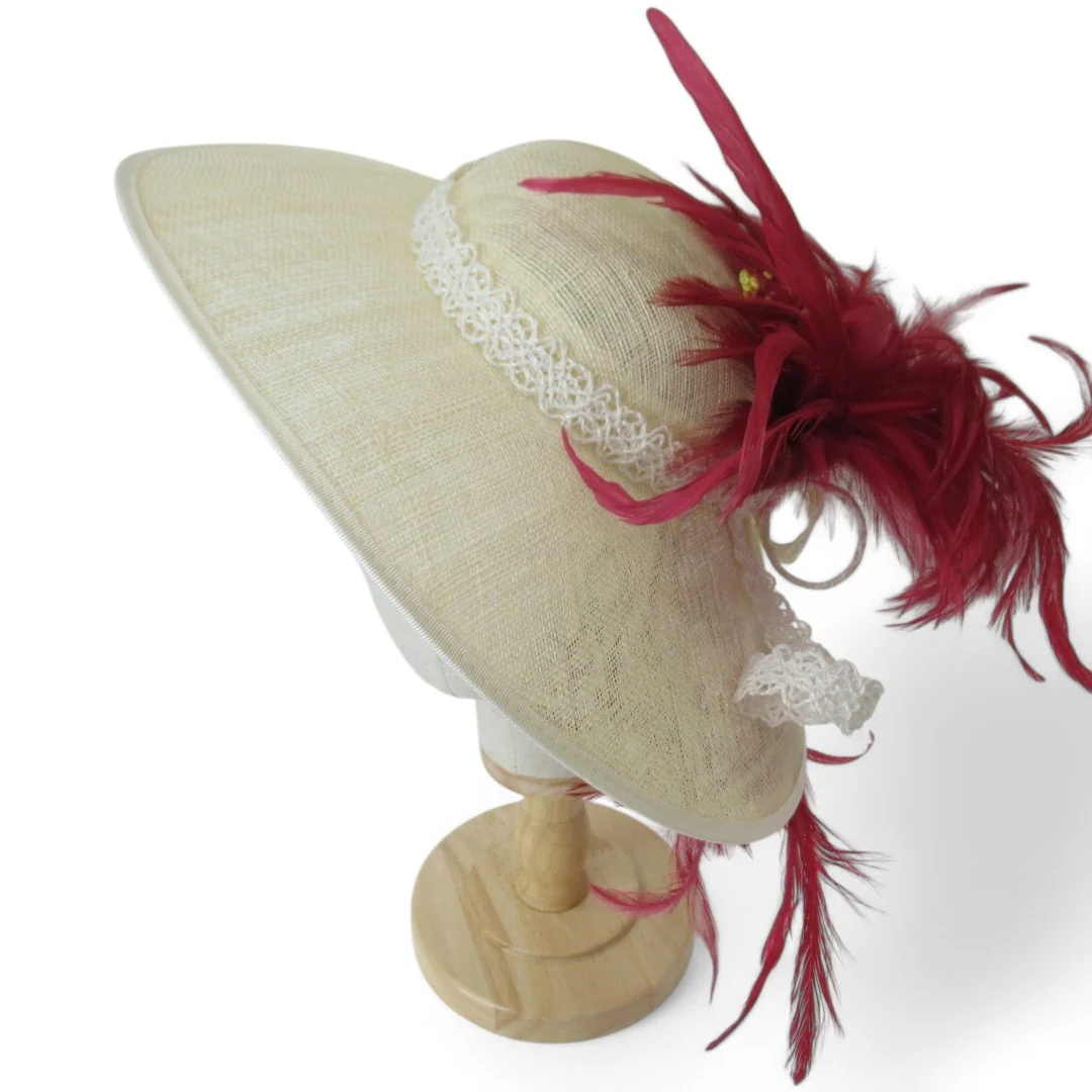 Yvette Jelfs Mother Of Bride Hat Ivory Red Feather Womenswear | Pre-loved - Image 3