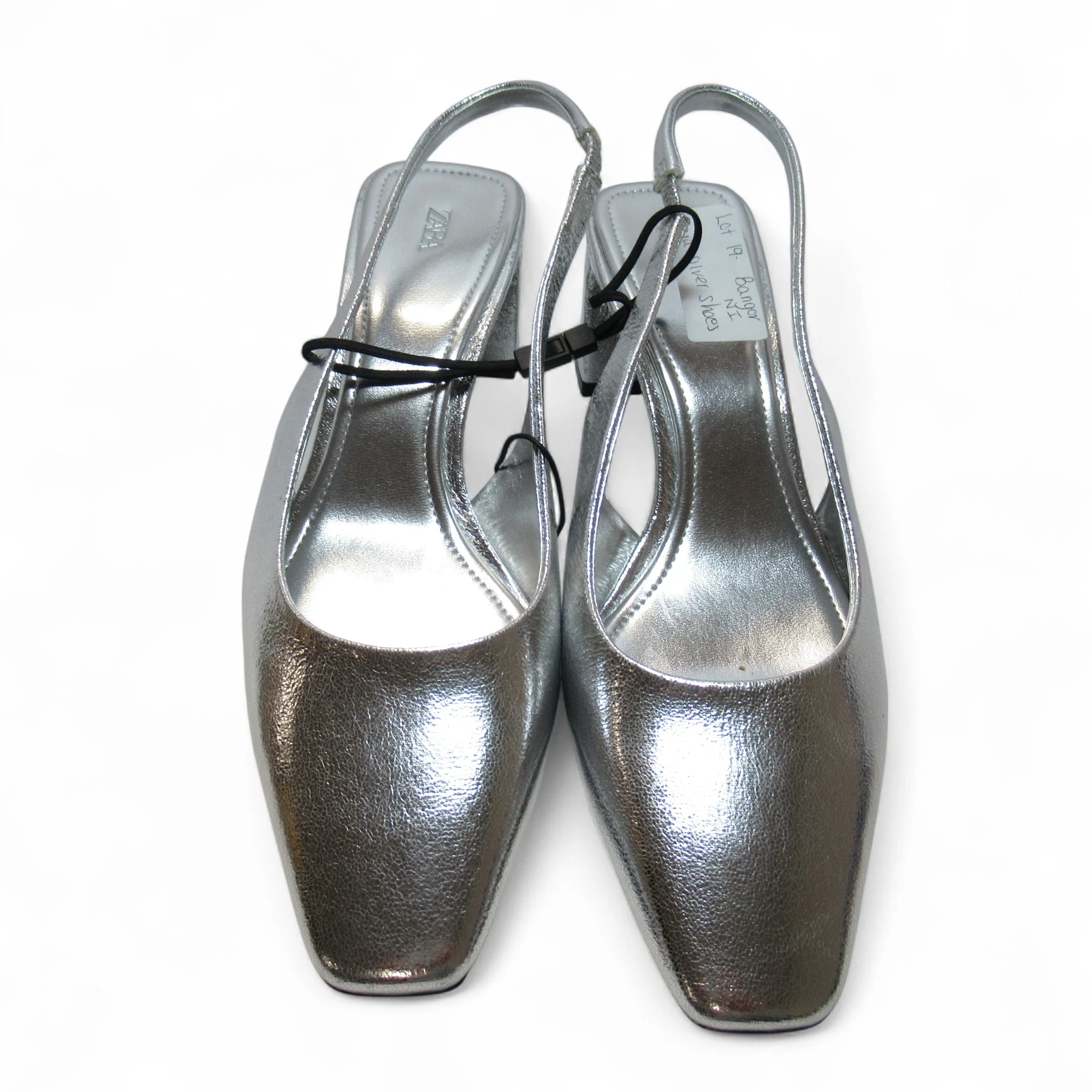 Zara Slingback Shoes Silver UK 6.5 Block Heel Womenswear | Pre-loved