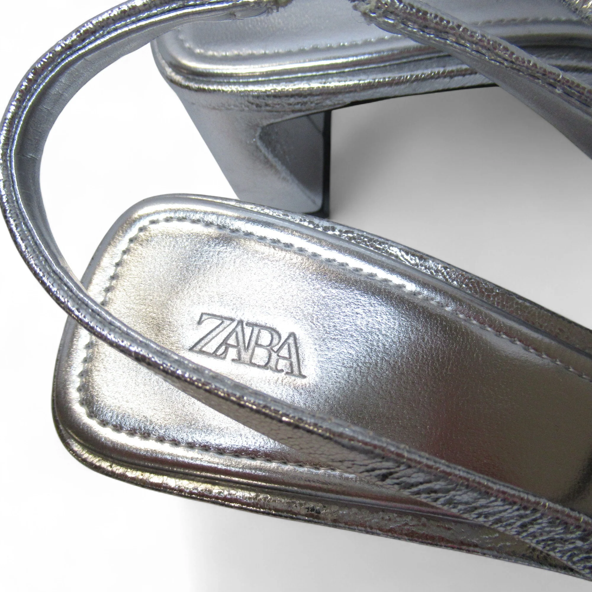Zara Slingback Shoes Silver UK 6.5 Block Heel Womenswear | Pre-loved - Image 2