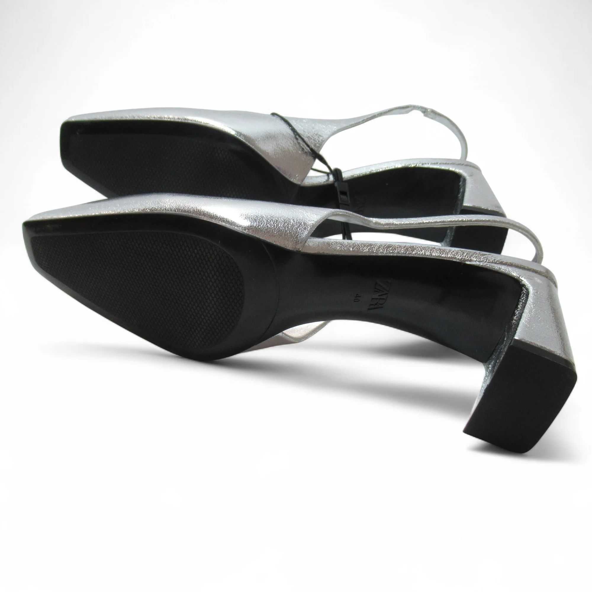 Zara Slingback Shoes Silver UK 6.5 Block Heel Womenswear | Pre-loved - Image 5