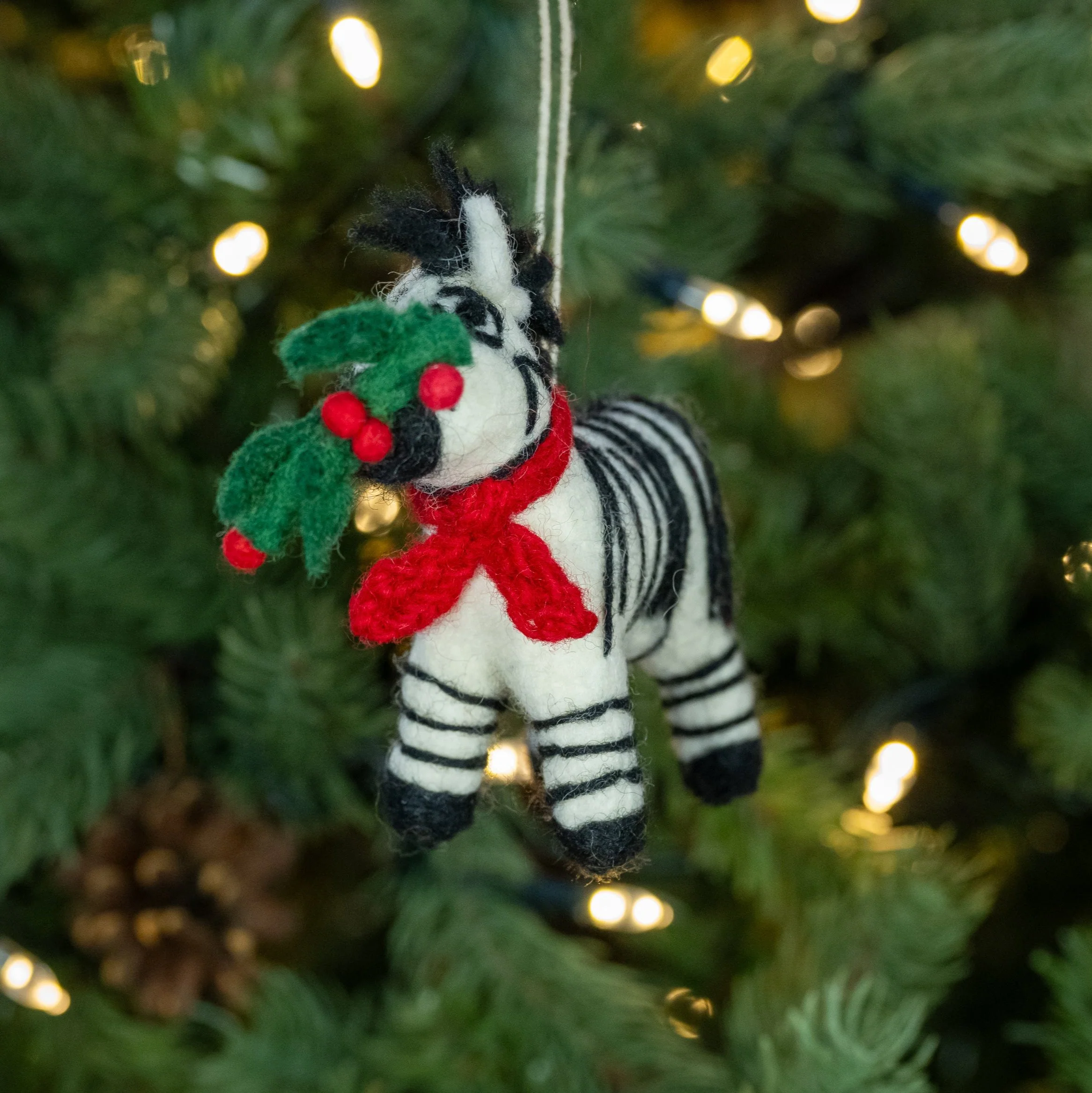 Zebra with Holly Sprig | Handmade Christmas Decoration - Image 3